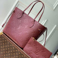 LV M46599 Louis Vuitton Neverfull MM Bag M45685 Monogram Empreinte Leather Wine Red - Default Title - View 1