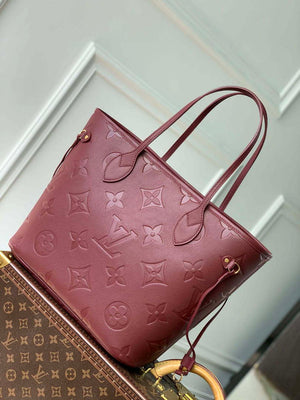 LV M46599 Louis Vuitton Neverfull MM Bag M45685 Monogram Empreinte Leather Wine Red - Default Title - View 2