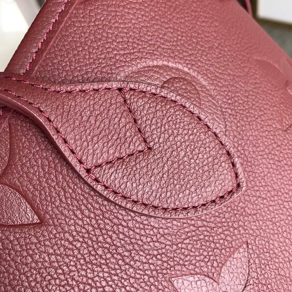 LV M46599 Louis Vuitton Neverfull MM Bag M45685 Monogram Empreinte Leather Wine Red