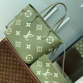LV M46649 Louis Vuitton Neverfull MM Tote Bag Monogram Empreinte Leather Kaki Cream - Default Title - View 1