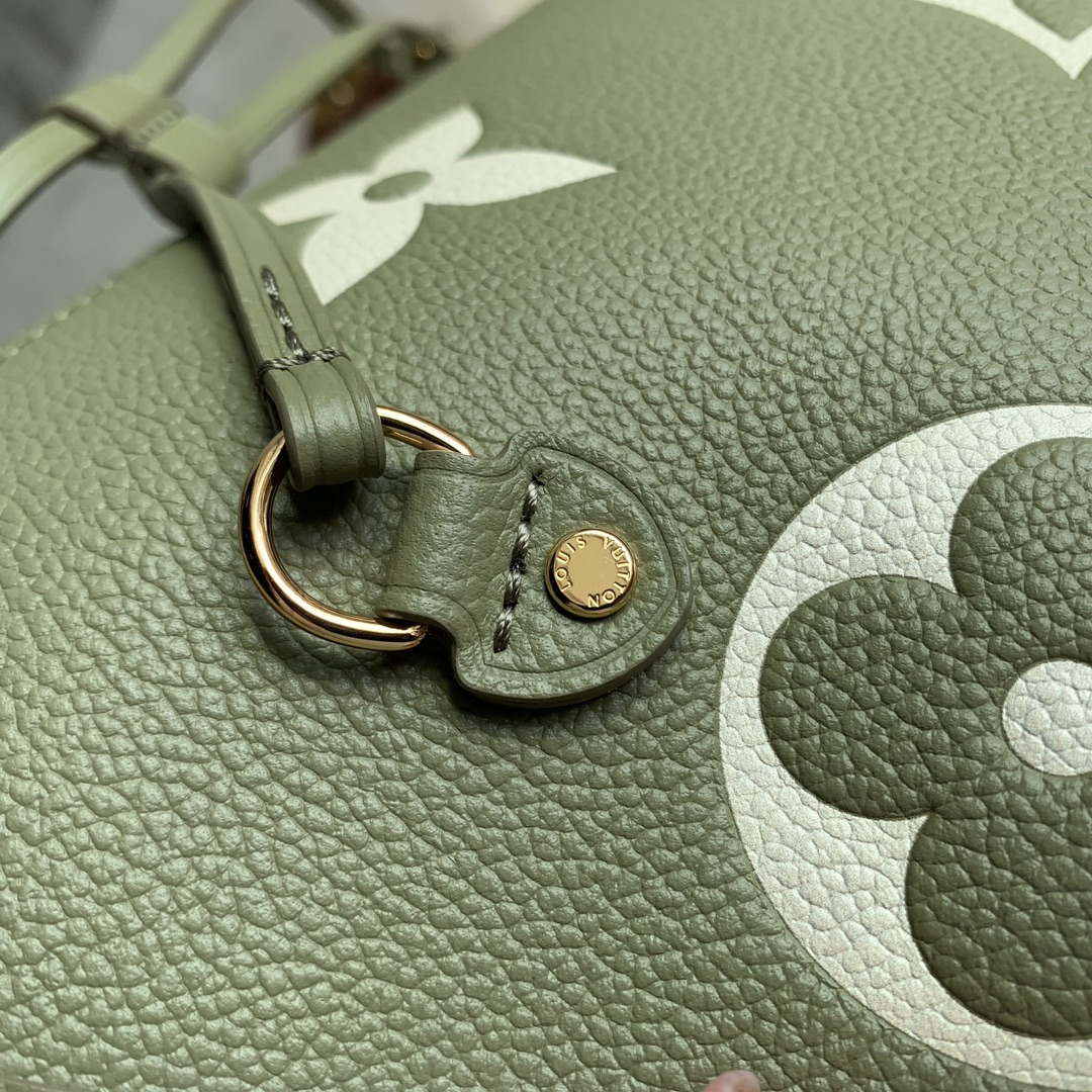 LV M46649 Louis Vuitton Neverfull MM Tote Bag Monogram Empreinte Leather Kaki Cream - Default Title - View 5