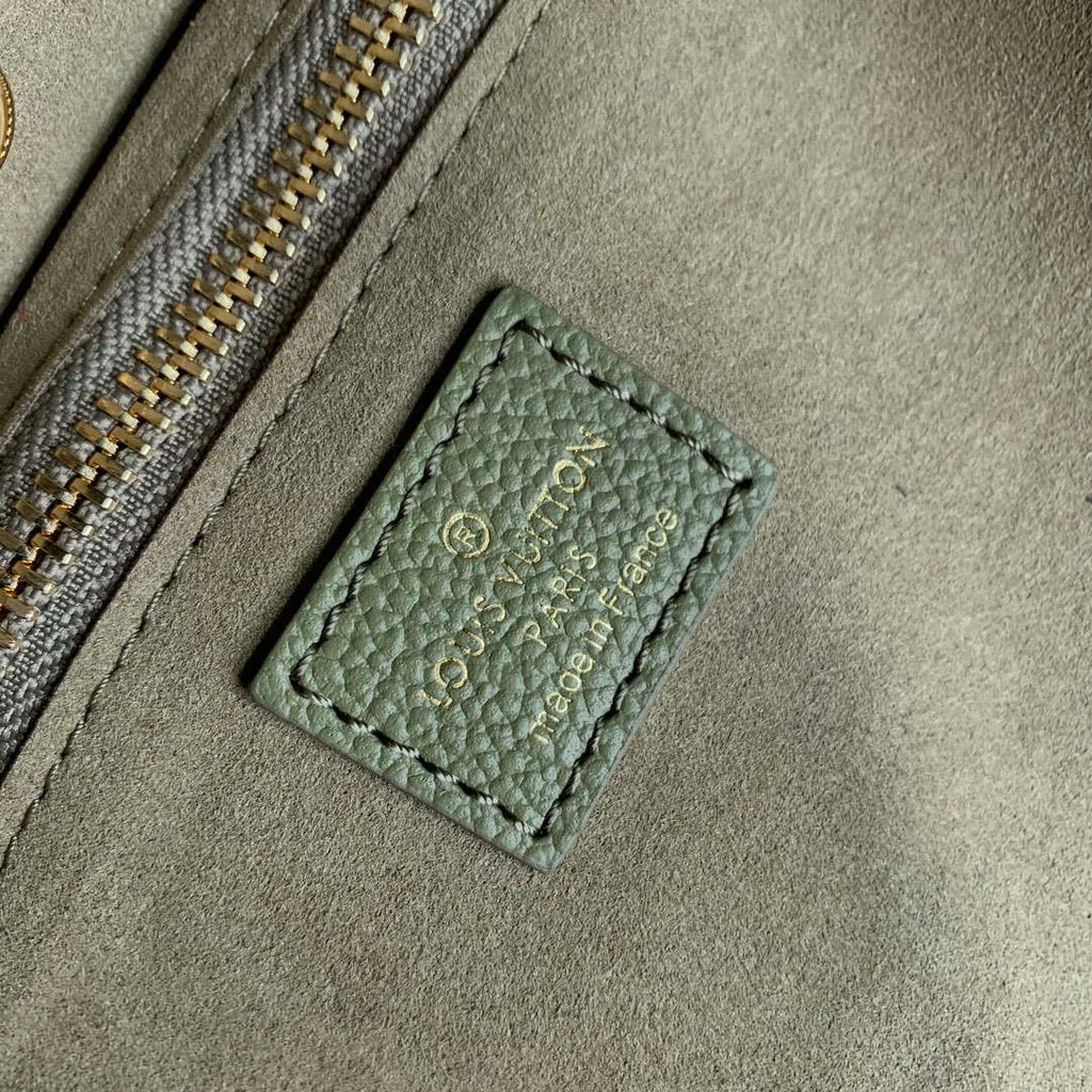 LV M46649 Louis Vuitton Neverfull MM Tote Bag Monogram Empreinte Leather Kaki Cream