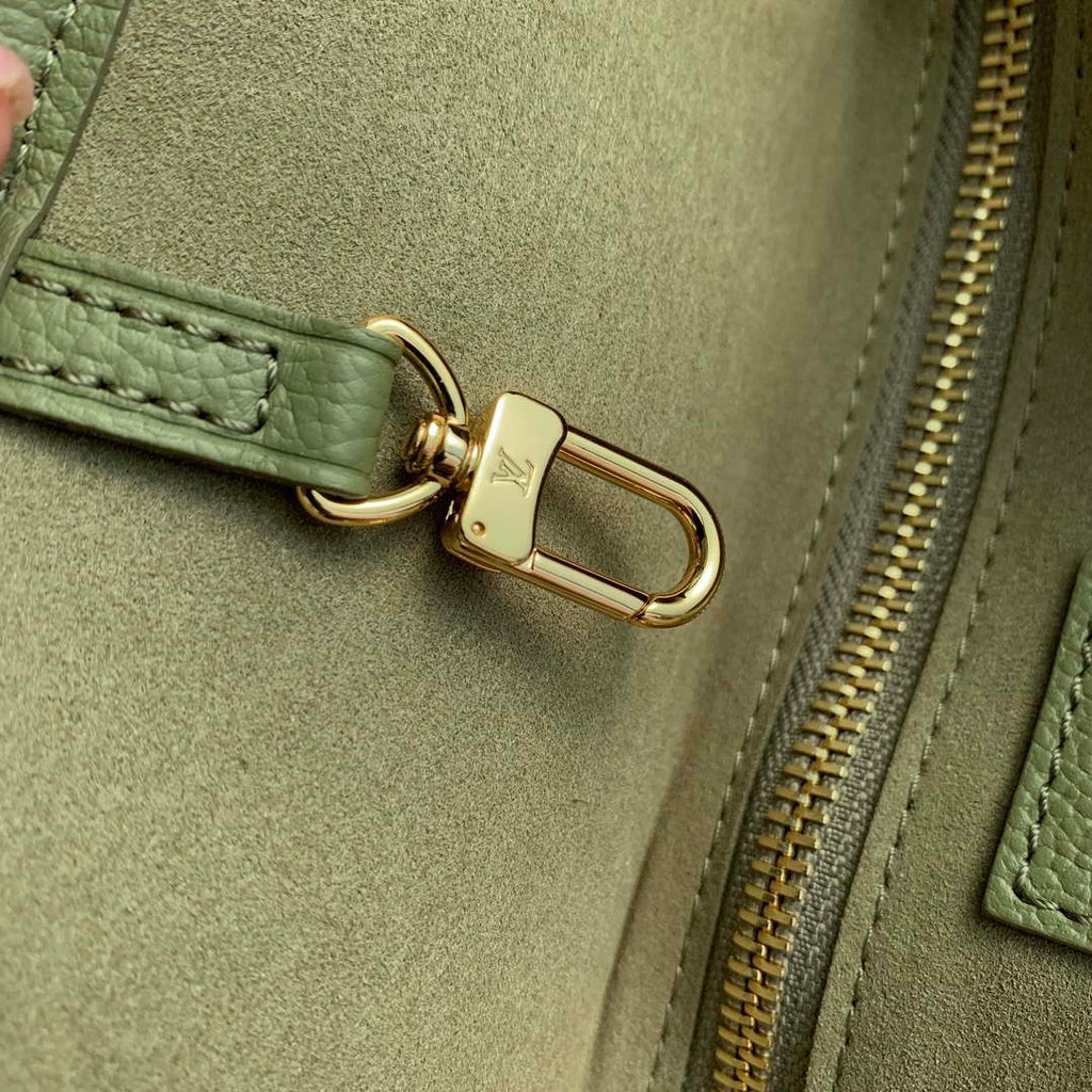 LV M46649 Louis Vuitton Neverfull MM Tote Bag Monogram Empreinte Leather Kaki Cream