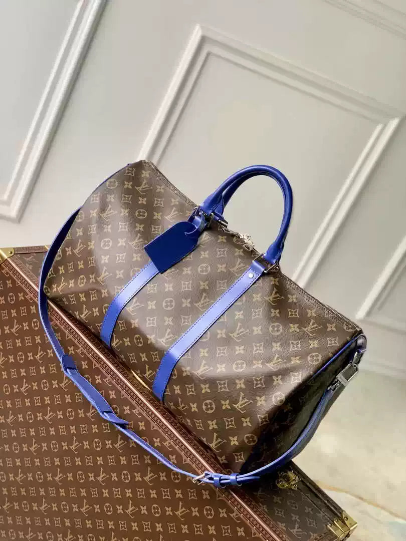 LV M46772 Louis Vuitton Keepall Bandouliere  50 Travel Bag Monogram Blue M12633 - Default Title - View 1