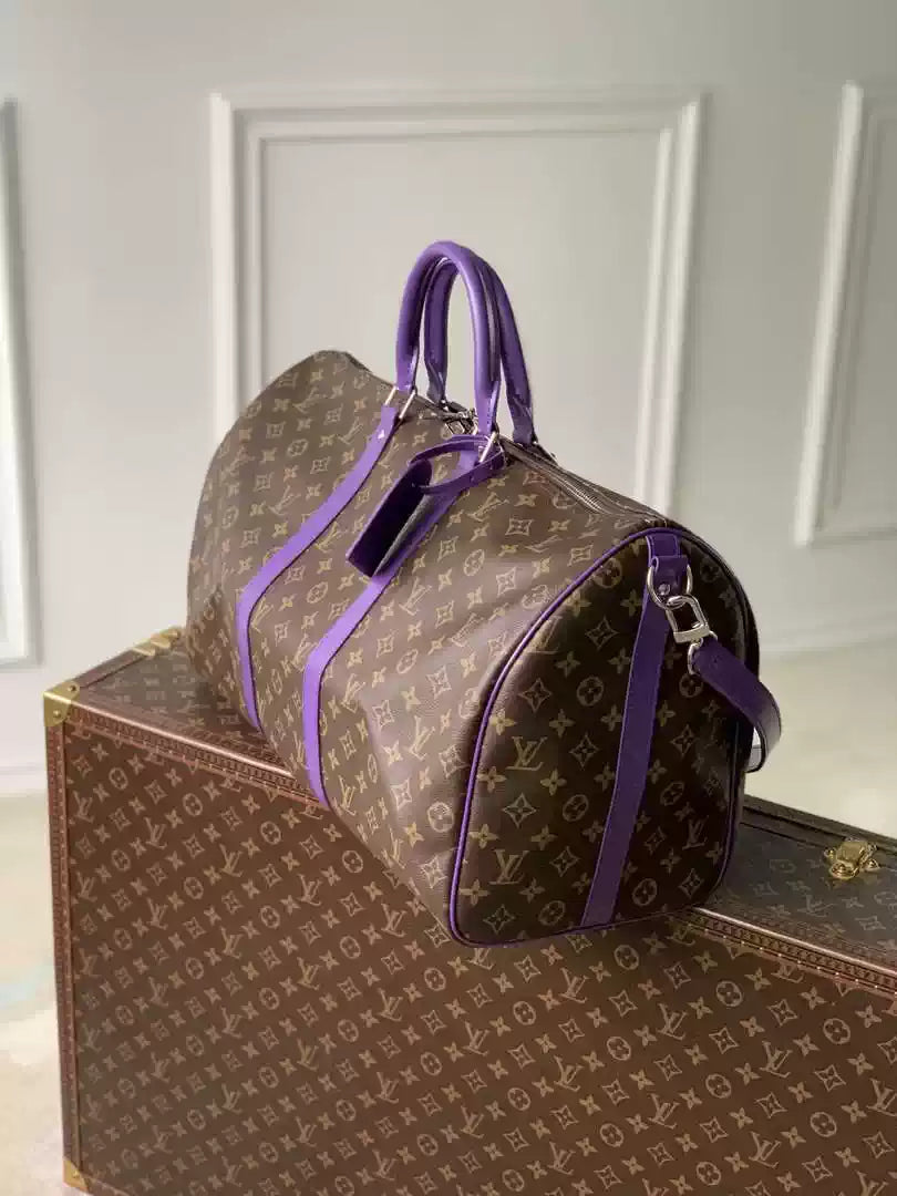 LV M46775 Louis Vuitton Keepall Bandouliere 50 Travel Bag Monogram Purple M12633