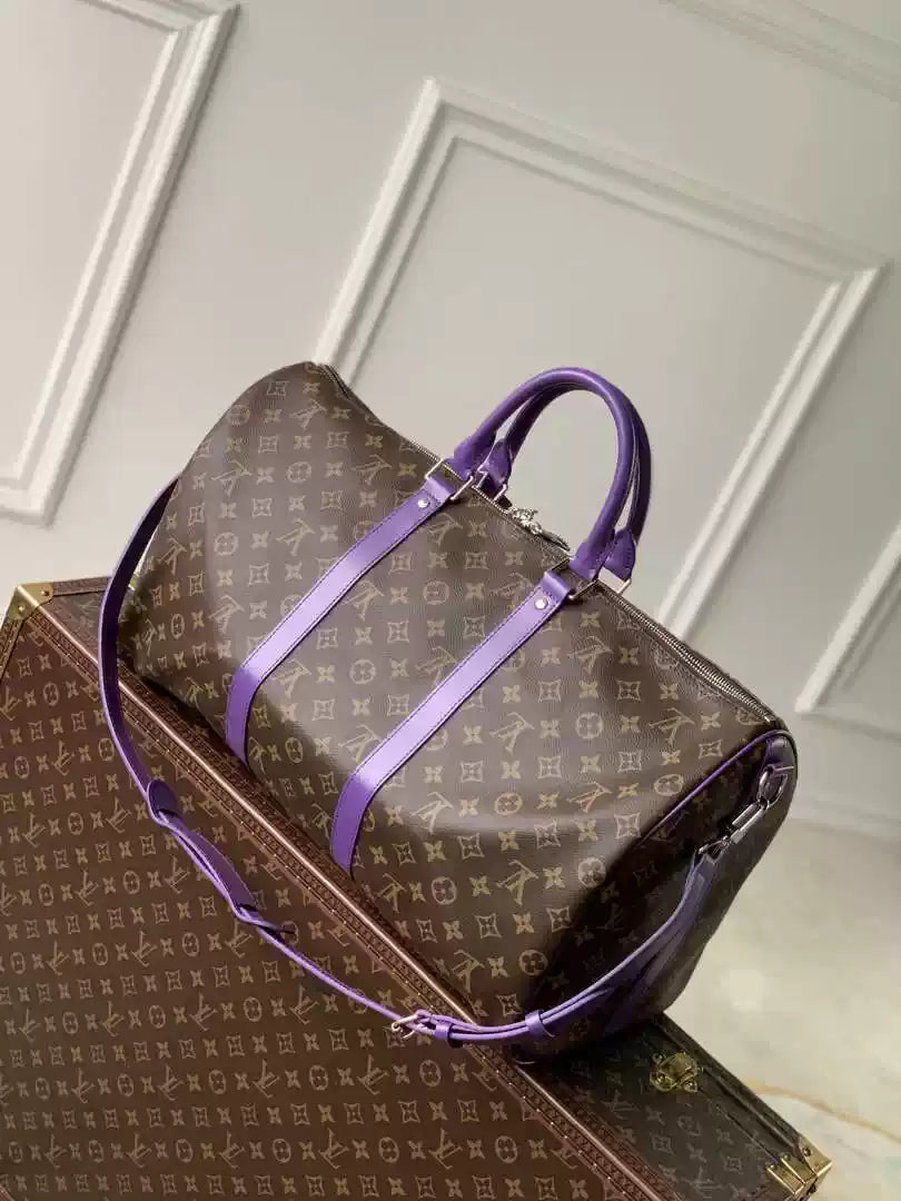 LV M46775 Louis Vuitton Keepall Bandouliere 50 Travel Bag Monogram Purple M12633