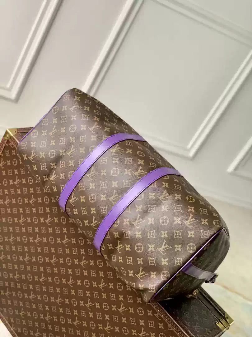 LV M46775 Louis Vuitton Keepall Bandouliere 50 Travel Bag Monogram Purple M12633