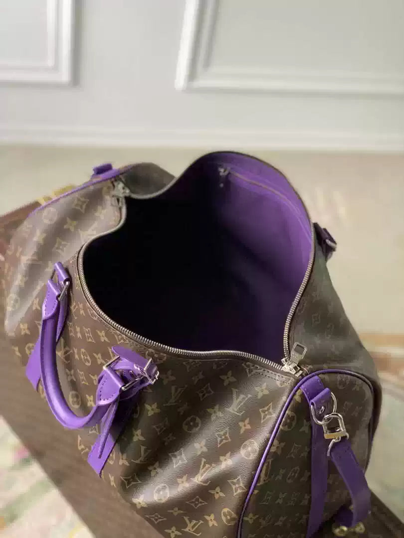 LV M46775 Louis Vuitton Keepall Bandouliere 50 Travel Bag Monogram Purple M12633