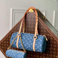 LV M46830 Louis Vuitton Papillon Handbag Denim Blue - Default Title - View 1