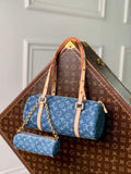 LV M46830 Louis Vuitton Papillon Handbag Denim Blue