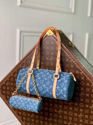 LV M46830 Louis Vuitton Papillon Handbag Denim Blue - Default Title - View 1