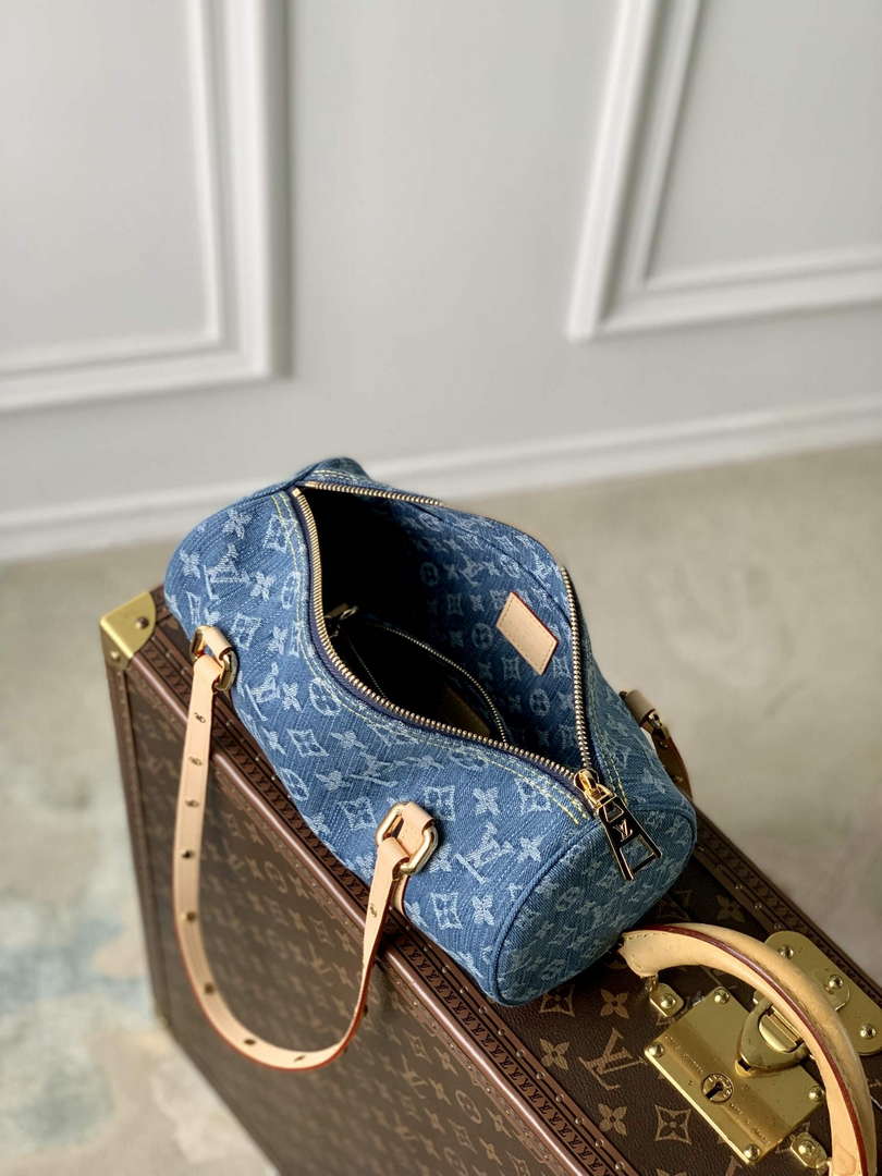 LV M46830 Louis Vuitton Papillon Handbag Denim Blue