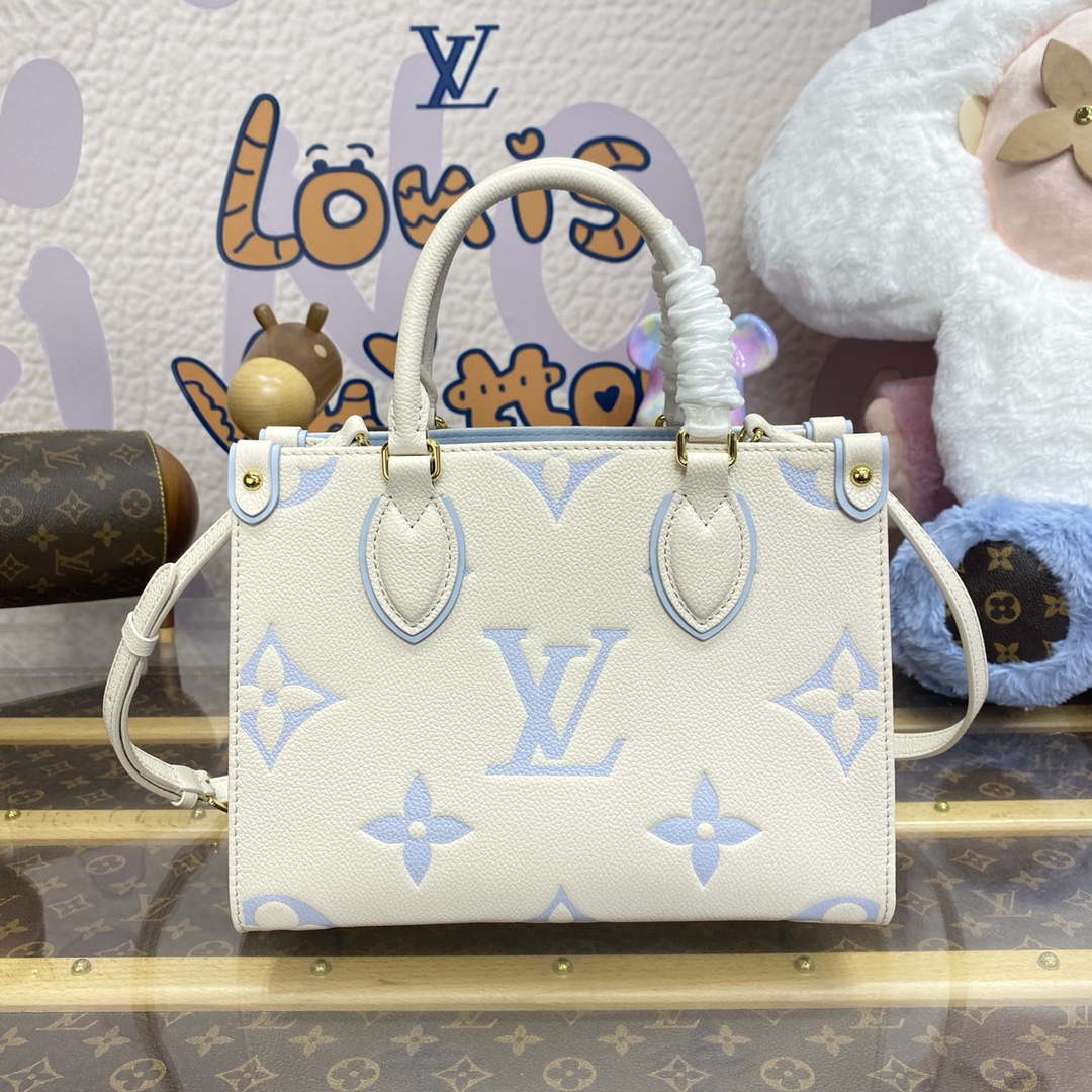 LV M46833 Louis Vuitton OnTheGo PM Bicolor Monogram Empreinte Leather Latte Blue - Default Title - View 1