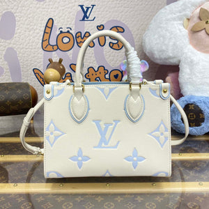 LV M46833 Louis Vuitton OnTheGo PM Bicolor Monogram Empreinte Leather Latte Blue - Default Title - View 1