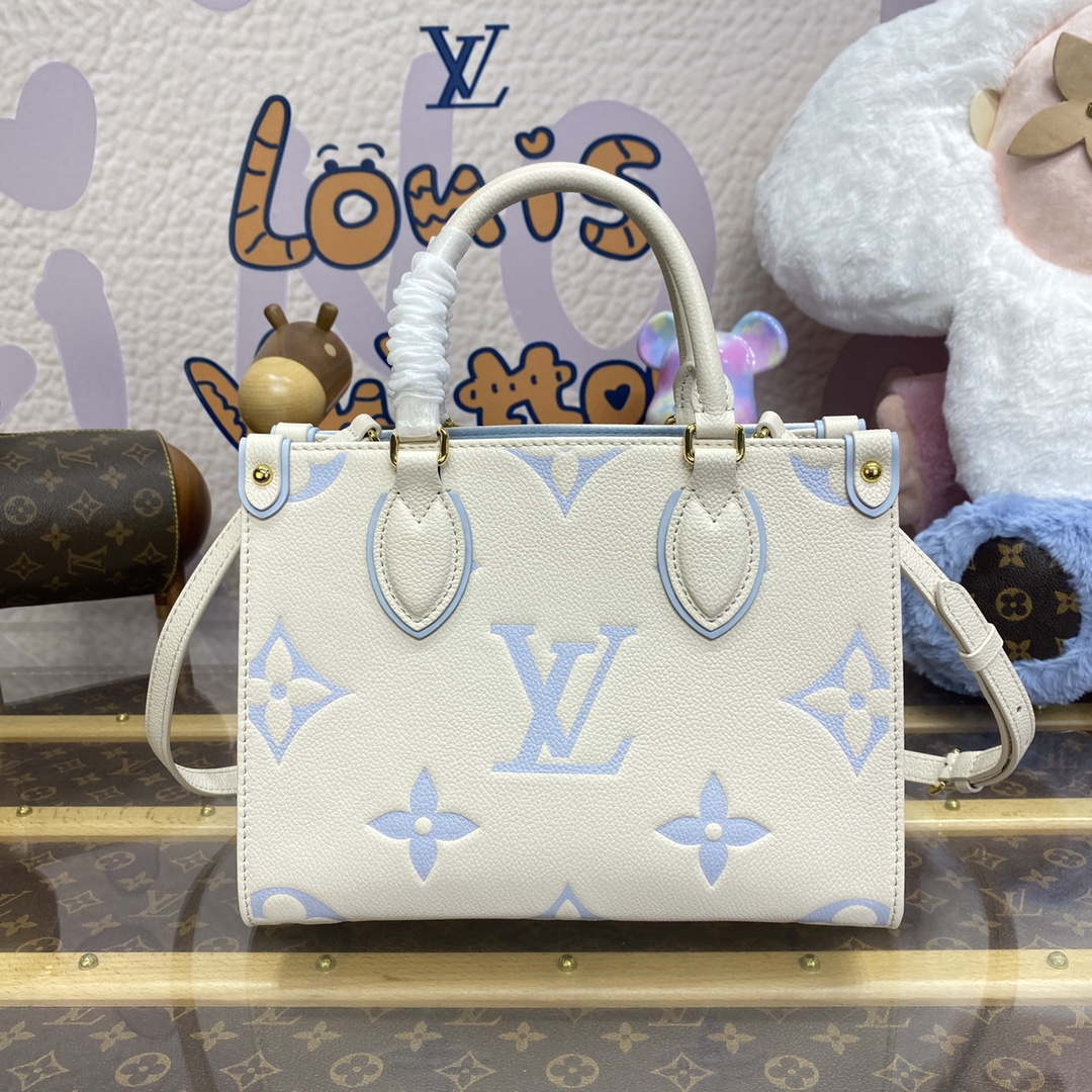 LV M46833 Louis Vuitton OnTheGo PM Bicolor Monogram Empreinte Leather Latte Blue - Default Title - View 2