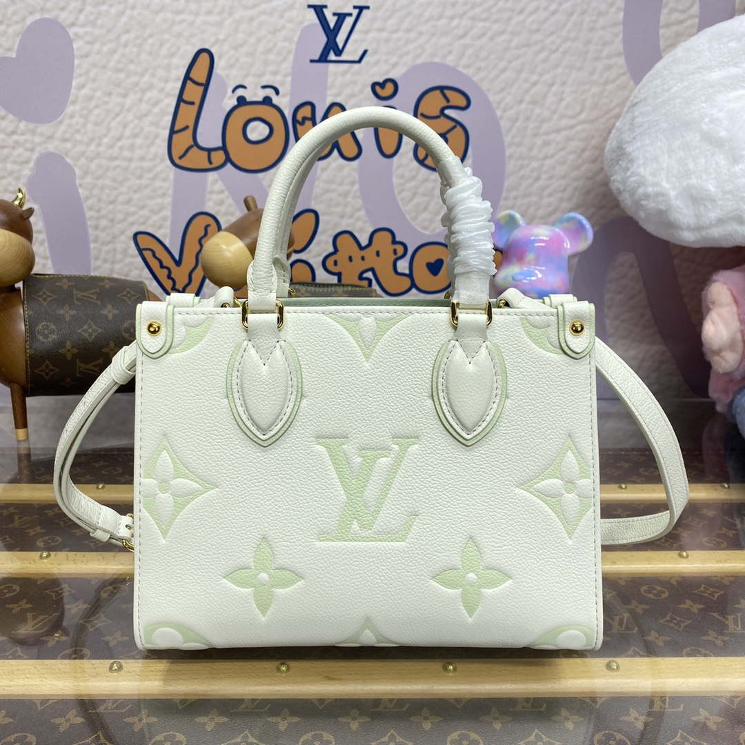 LV M46833 Louis Vuitton OnTheGo PM Bicolor Monogram Empreinte Leather Latte Green - Default Title - View 1