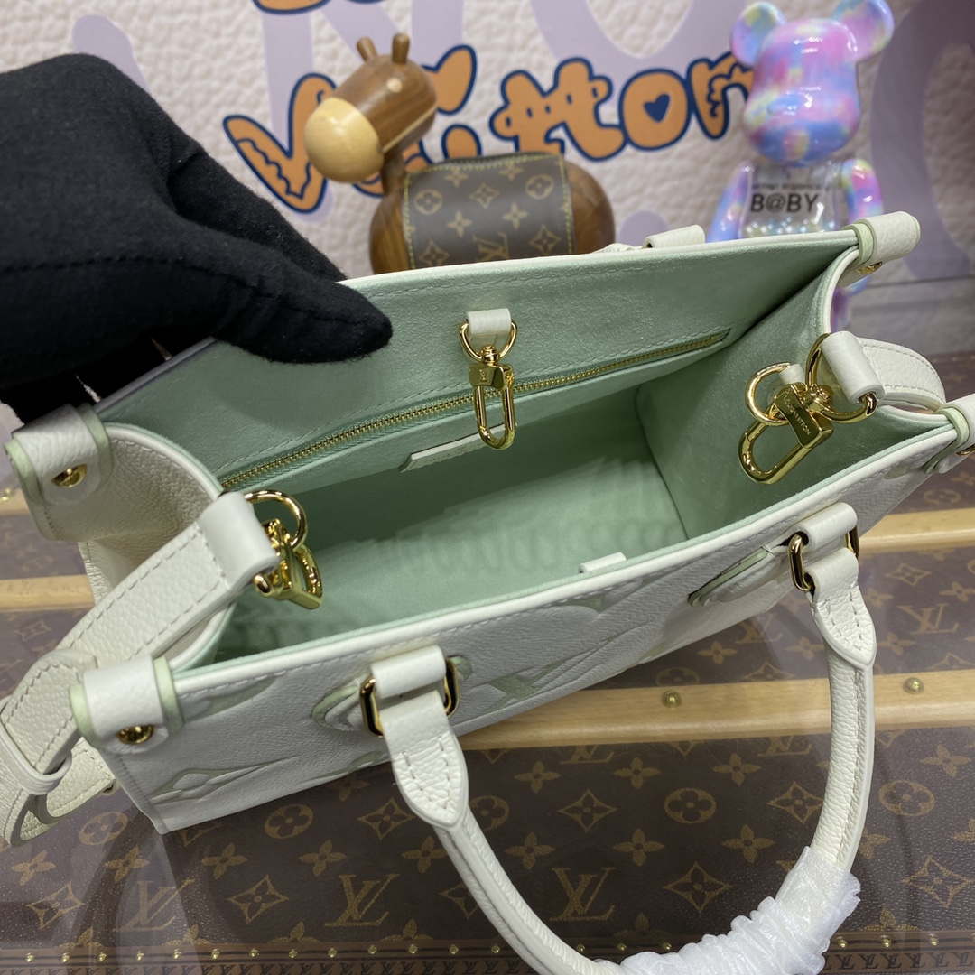 LV M46833 Louis Vuitton OnTheGo PM Bicolor Monogram Empreinte Leather Latte Green - Default Title - View 9