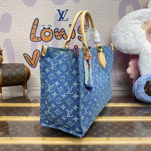 LV M46871 Louis Vuitton OnTheGo MM Tote Bag Monogram Denim - Default Title - View 3