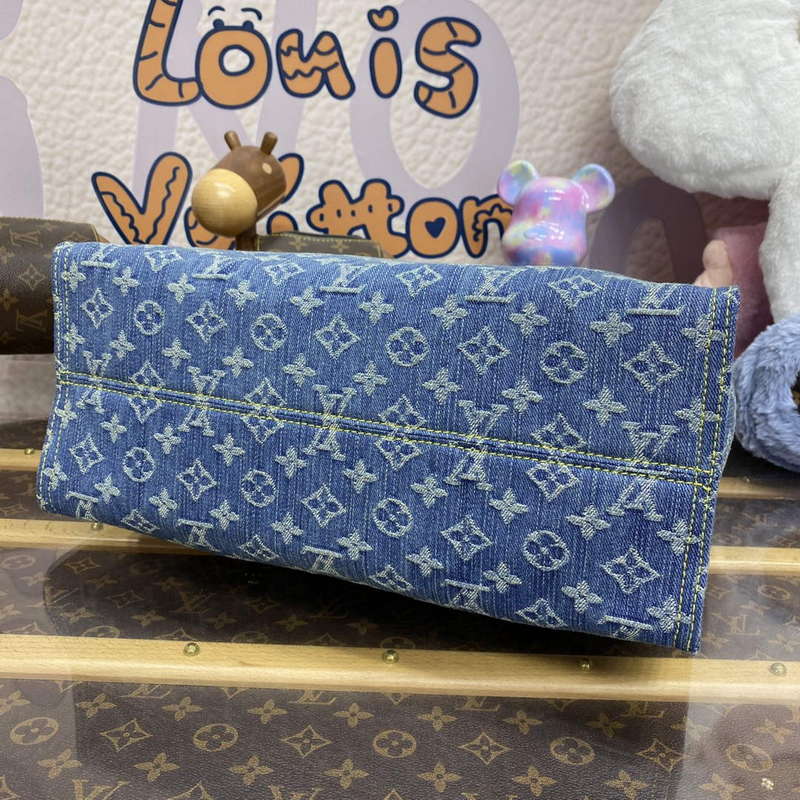 LV M46871 Louis Vuitton OnTheGo MM Tote Bag Monogram Denim - Default Title - View 4