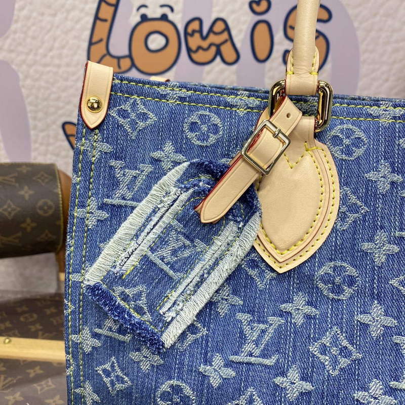LV M46871 Louis Vuitton OnTheGo MM Tote Bag Monogram Denim - Default Title - View 5