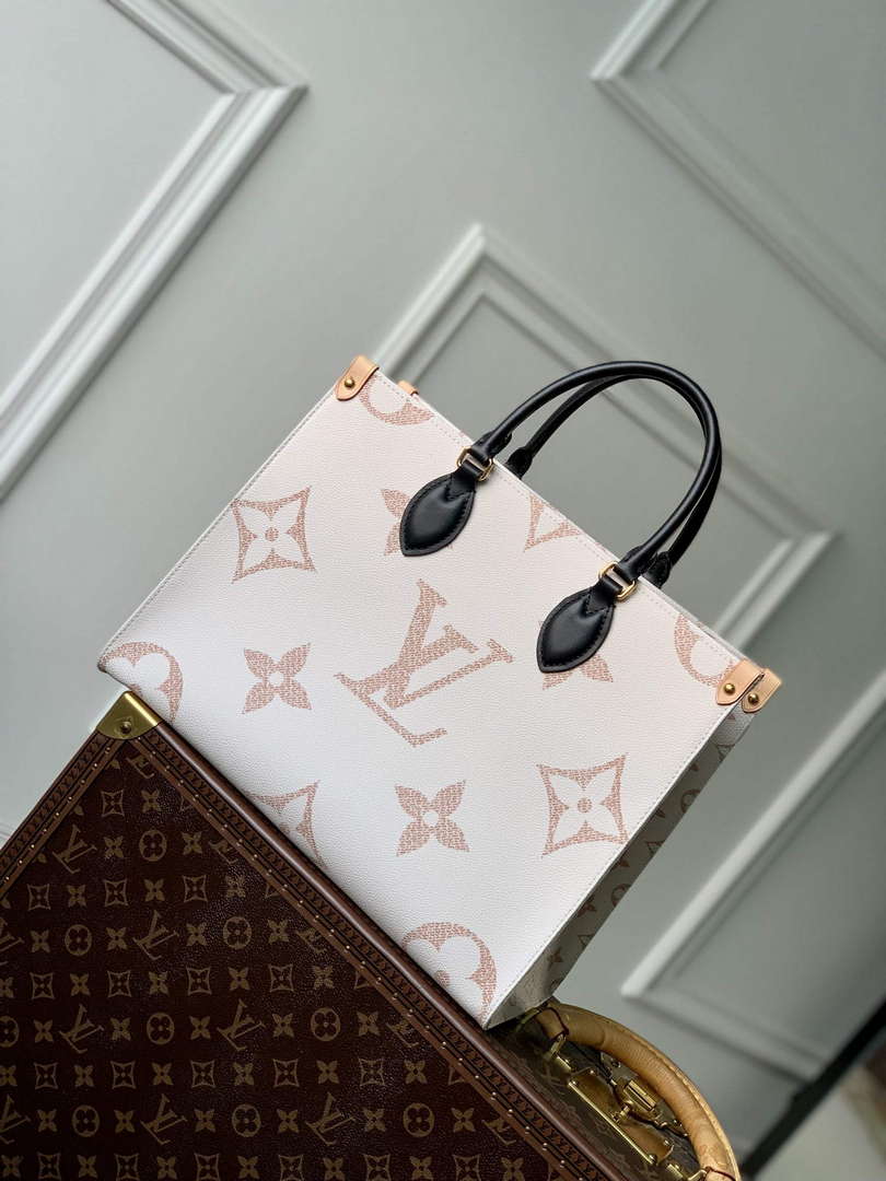 LV M46912 Louis Vuitton OnTheGo MM Tote Bag Beige - Default Title - View 1