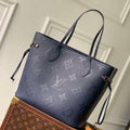 LV M47143 Louis Vuitton Neverfull MM Bag Monogram Empreinte Leather Navy Blue - Default Title - View 1