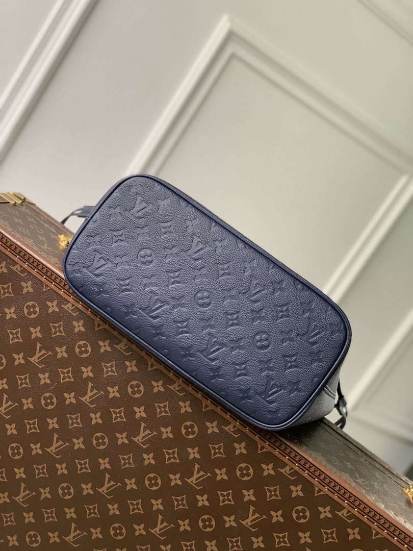 LV M47143 Louis Vuitton Neverfull MM Bag Monogram Empreinte Leather Navy Blue
