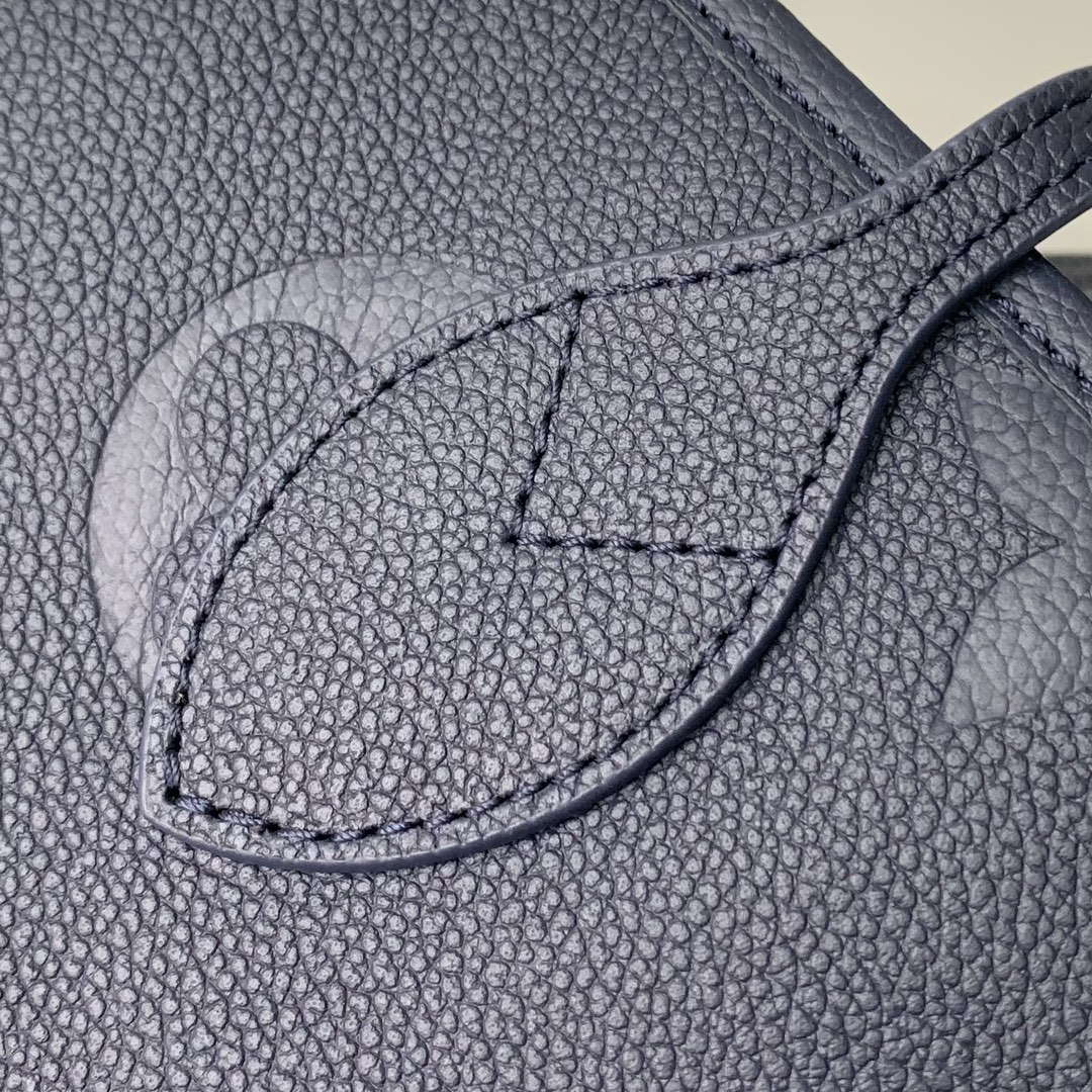 LV M47143 Louis Vuitton Neverfull MM Bag Monogram Empreinte Leather Navy Blue