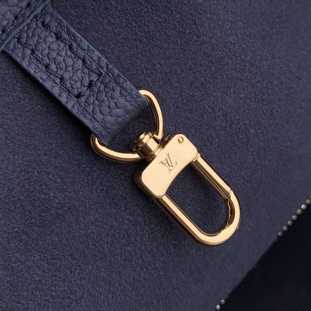 LV M47143 Louis Vuitton Neverfull MM Bag Monogram Empreinte Leather Navy Blue - Default Title - View 7