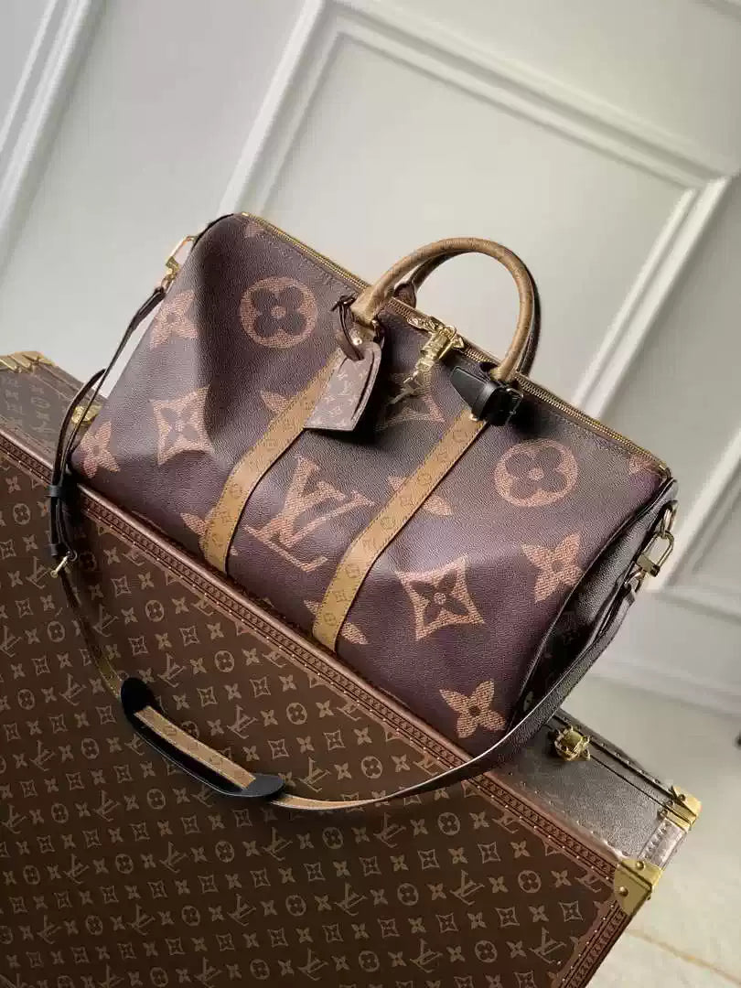 LV M47211 Louis Vuitton Keepall Bandouliere  Travel Bag Monogram Giant and Monogram Reverse - Default Title - View 1