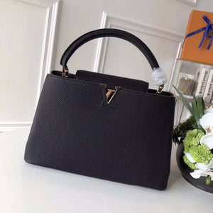 LV M48864 Louis Vuitton MM Capucines Leather Bag M42259 Black - Default Title - View 1