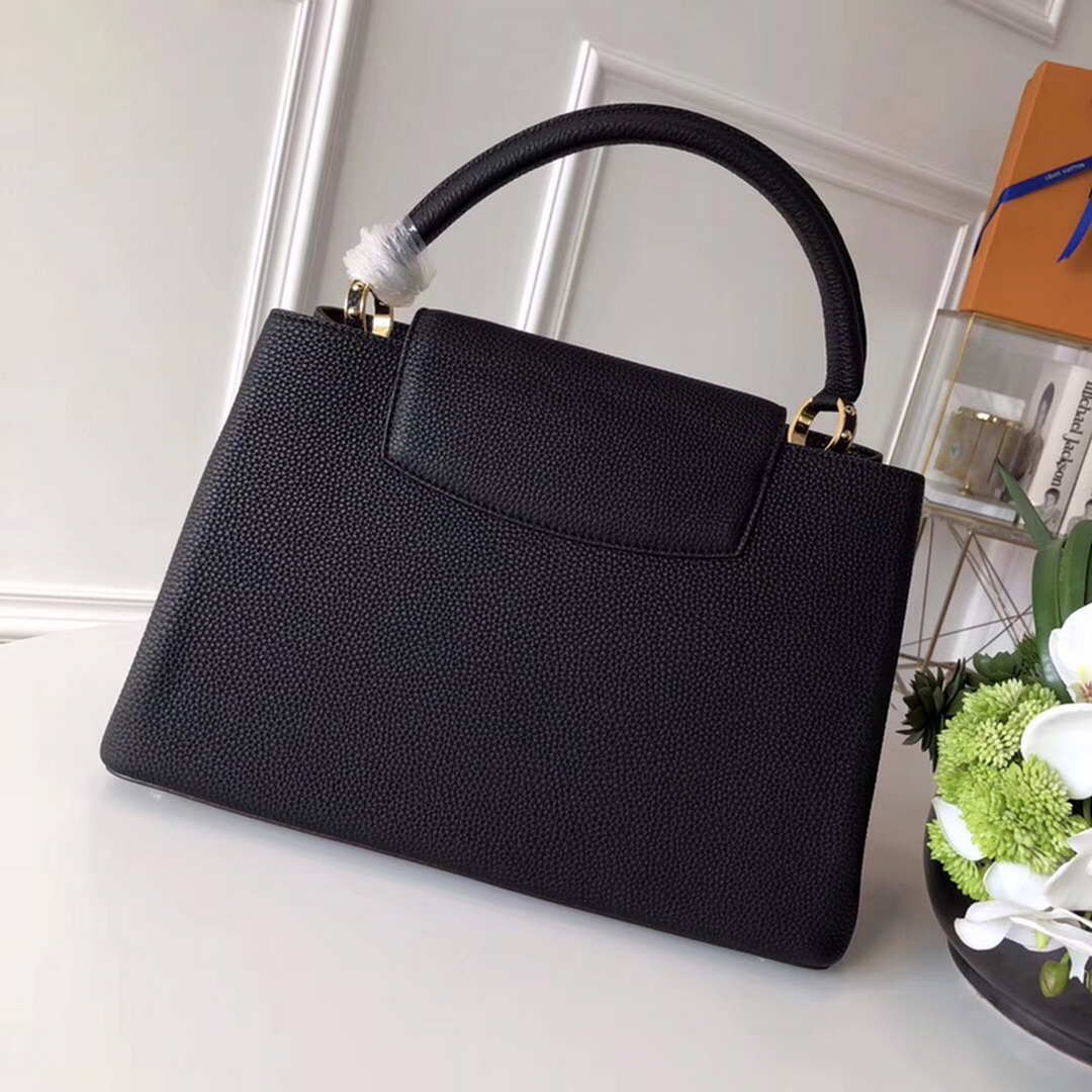 LV M48864 Louis Vuitton MM Capucines Leather Bag M42259 Black - Default Title - View 2