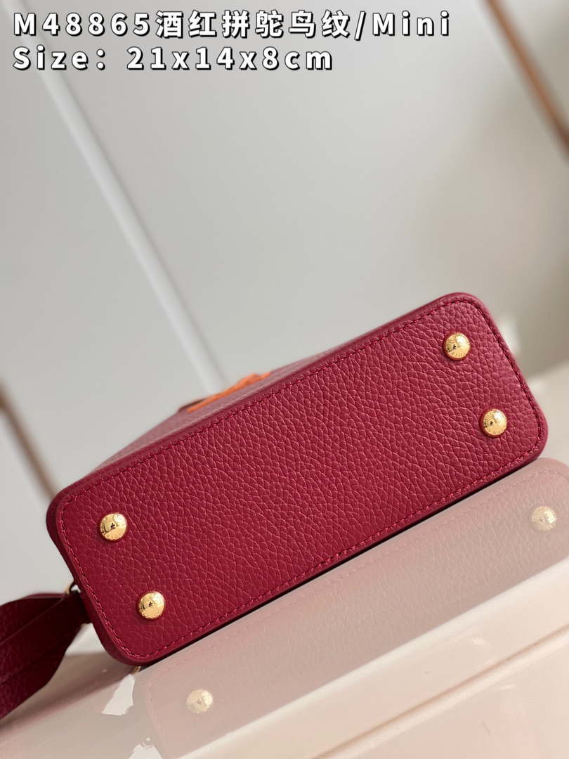 LV M48865 Louis Vuitton Capucines Mini Bag Stitched ostrich leather Wine Red - Default Title - View 6