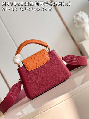 LV M48865 Louis Vuitton Capucines Mini Bag Stitched ostrich leather Wine Red - Default Title - View 7