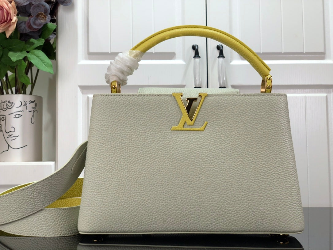 LV M48865 Louis Vuitton Capucines Mini BB Handbag M59468 Snow White and Cedrat - Default Title - View 1