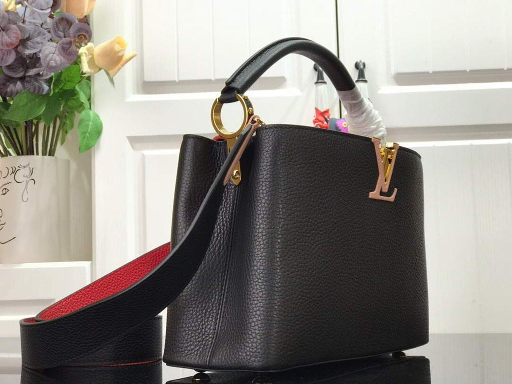 LV M48865 Louis Vuitton Capucines MM Handbag Black Red