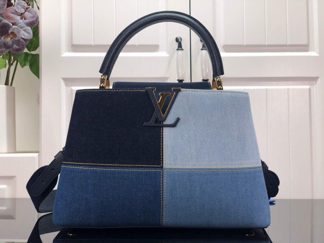 LV M48865 Louis Vuitton Capucines MM Handbag Blue - Default Title - View 1