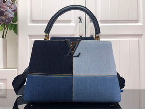 LV M48865 Louis Vuitton Capucines MM Handbag Blue - Default Title - View 1