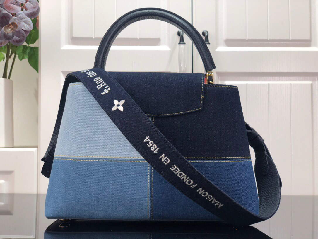 LV M48865 Louis Vuitton Capucines MM Handbag Blue - Default Title - View 3