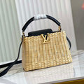 LV M55011 Louis Vuitton Capucines BB Handbag Straw Leather Beige Black - Default Title - View 1
