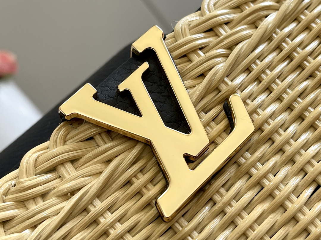 LV M55011 Louis Vuitton Capucines BB Handbag Straw Leather Beige Black - Default Title - View 4