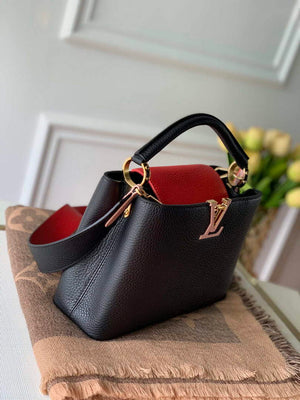 LV M57518 Louis Vuitton Capucines BB Handbag Black and Red - Default Title - View 3