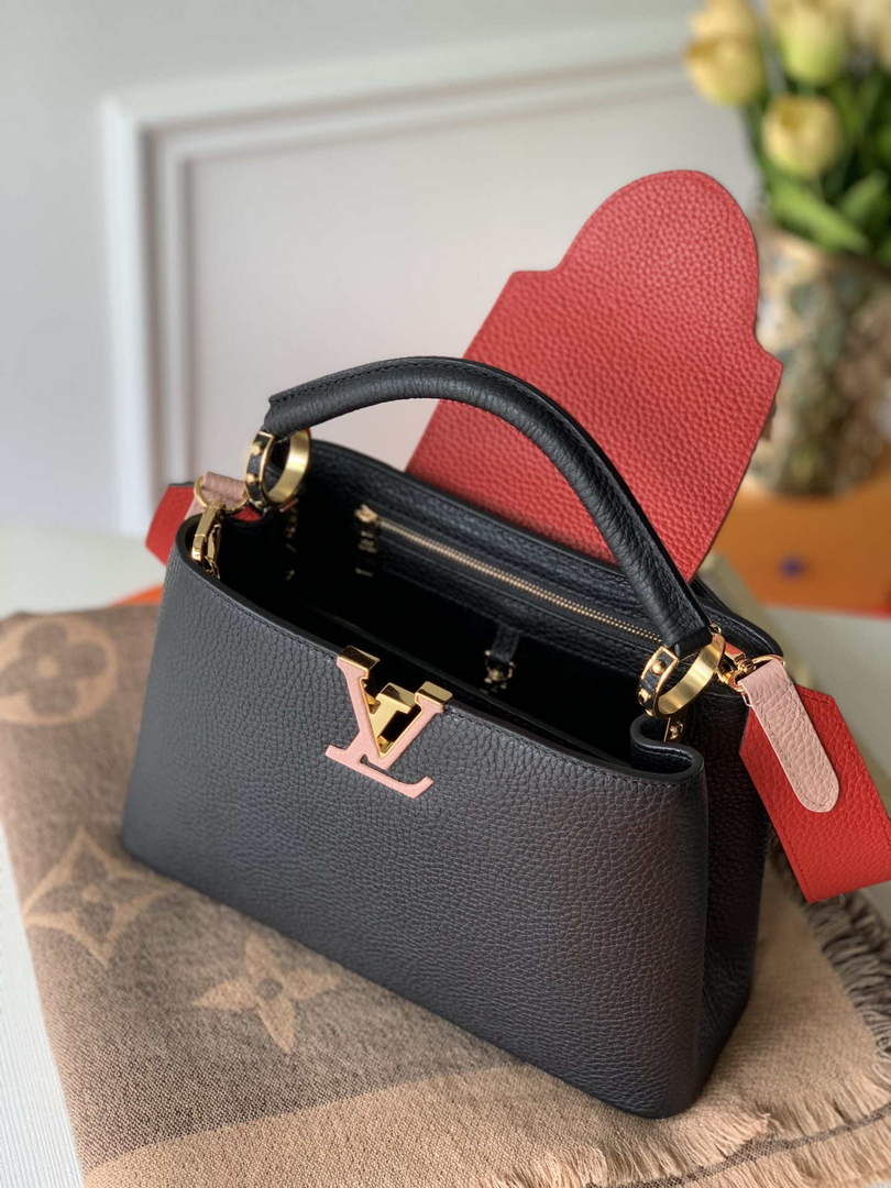 LV M57518 Louis Vuitton Capucines BB Handbag Black and Red - Default Title - View 8
