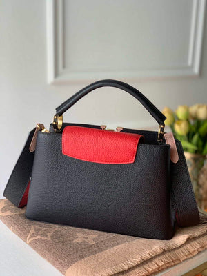 LV M57518 Louis Vuitton Capucines MM Handbag Black and Red - Default Title - View 3