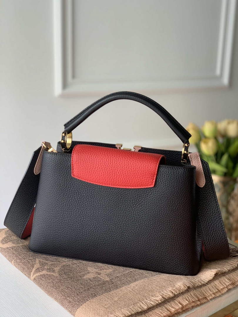 LV M57518 Louis Vuitton Capucines MM Handbag Black and Red - Default Title - View 3