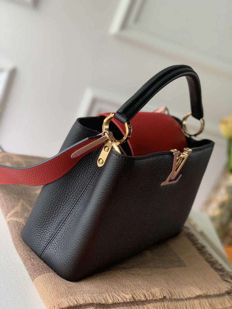 LV M57518 Louis Vuitton Capucines MM Handbag Black and Red - Default Title - View 4