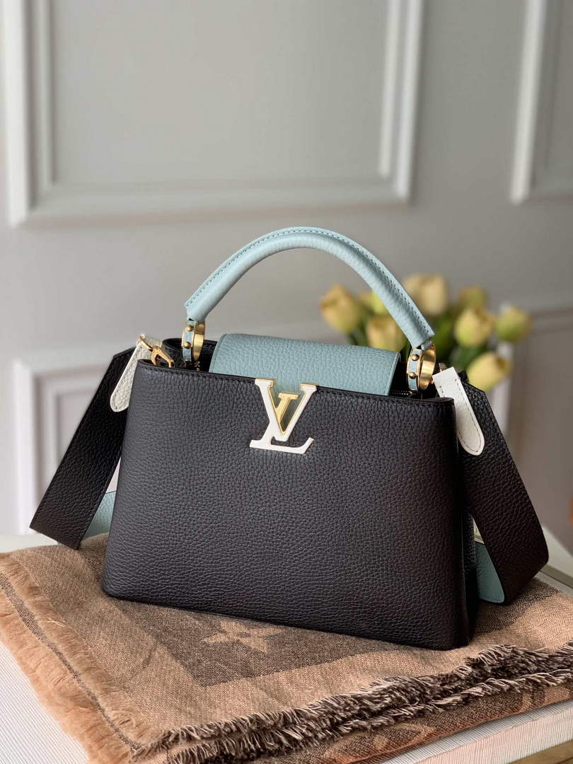 LV M57523 Louis Vuitton Capucines BB Handbag Black and Blue - Default Title - View 1