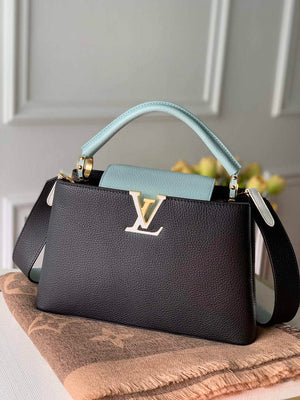 LV M57523 Louis Vuitton Capucines MM Handbag Black and Blue - Default Title - View 1