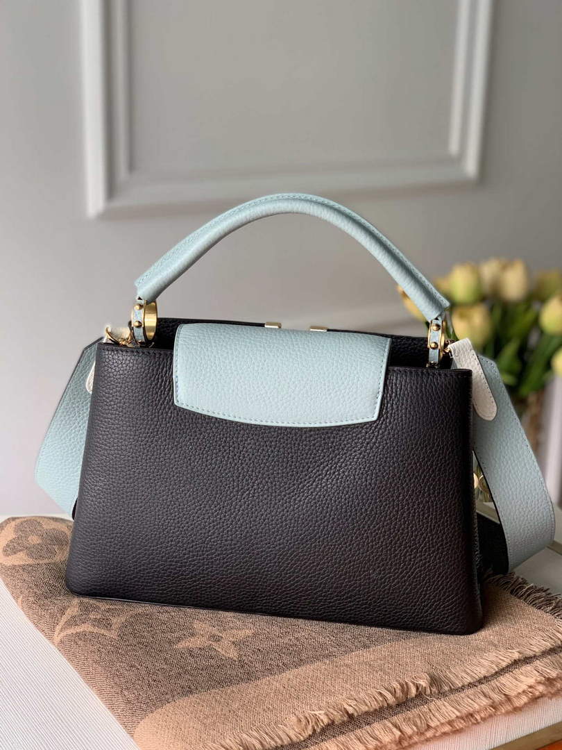 LV M57523 Louis Vuitton Capucines MM Handbag Black and Blue - Default Title - View 2