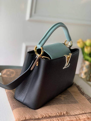 LV M57523 Louis Vuitton Capucines MM Handbag Black and Blue - Default Title - View 3